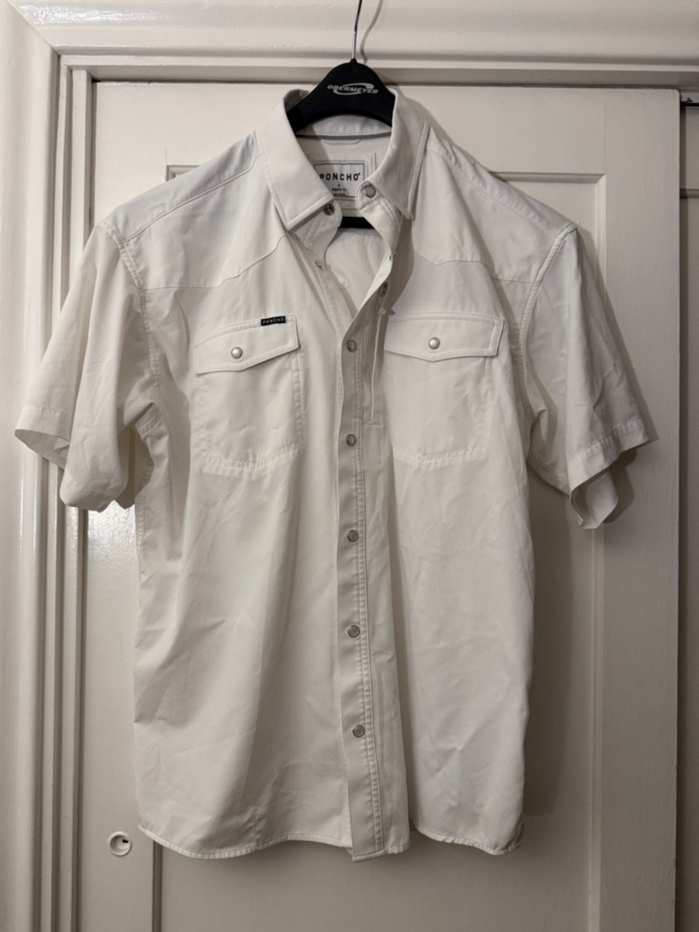 Poncho Men's White Short-Sleeve Western Shirt - Size Medium - Pearl Snap